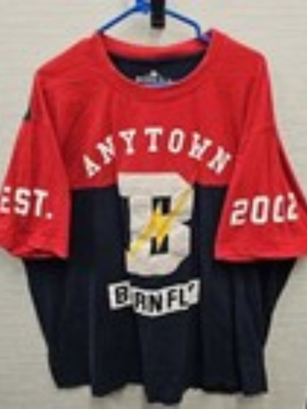 Bornfly Any Town Est 2002 Embroidered T-Shirt Size 4XL Heavy Red & Blue Shirt